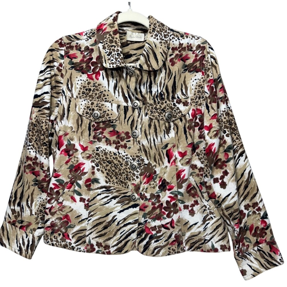 Studio Works Jacket Womens M Animal Print Button Front
